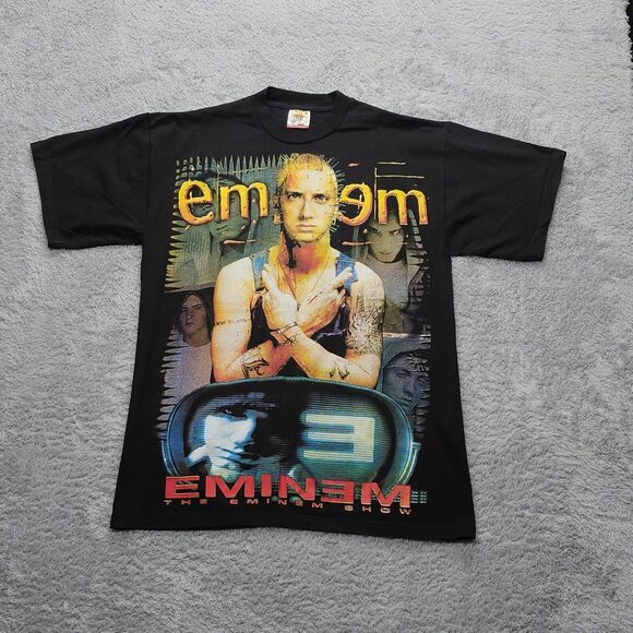 Rock Revolucion EMINEM Slim Shady Black Crewneck Double Sided Graphic T shirt - Picture 2 of 16